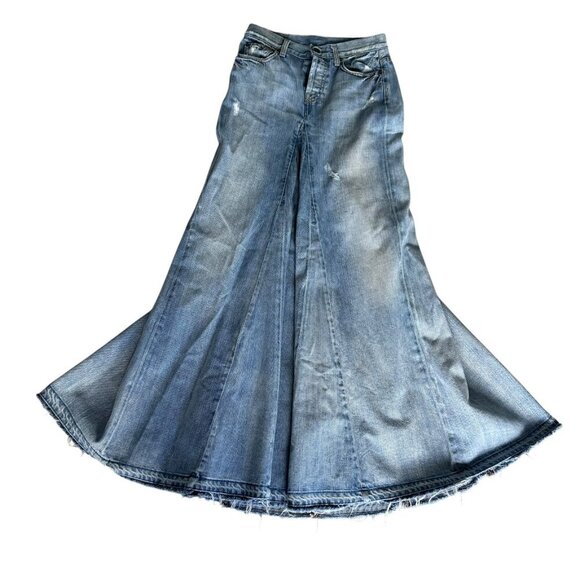 Vintage y2k 7 for all Mankind Blue Distressed Denim Jeans western Maxi Skirt 27 - Picture 2 of 11